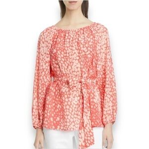 Lafayette 148 Silk Blouse Pink Beige Boat Neck Long Sleeve Lightweight